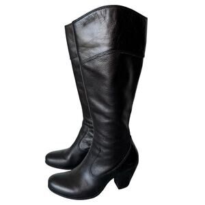 BOC Born Size 7 Leather Tall Knee High Riding Heeled Boots Side Zip Black Goth